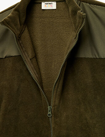 Fermuarlı Uzun Kollu Dik Yaka Polar Sweatshirt