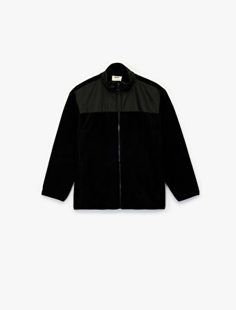 Fermuarlı Uzun Kollu Dik Yaka Polar Sweatshirt
