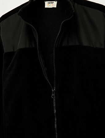 Fermuarlı Uzun Kollu Dik Yaka Polar Sweatshirt