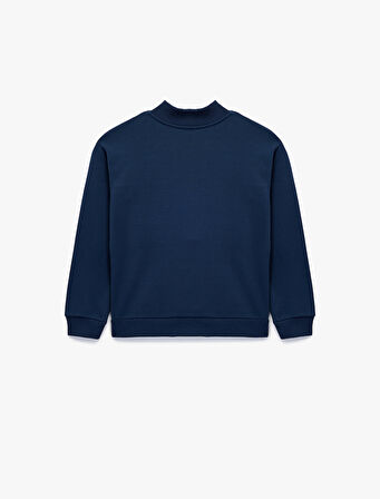 Şardonlu Baskılı Uzun Kollu Fermuar Detaylı Dik Yaka Oversize Sweatshirt