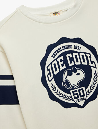 Lisanslı Snoopy Baskılı Uzun Kollu Bisiklet Yaka Şardonlu Sweatshirt