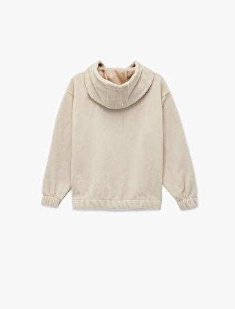 Uzun Kollu Fermuarlı Kapşonlu Polar Sweatshirt
