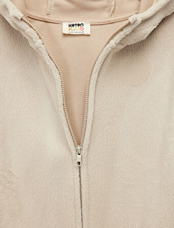 Uzun Kollu Fermuarlı Kapşonlu Polar Sweatshirt
