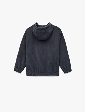 Uzun Kollu Fermuarlı Kapşonlu Polar Sweatshirt