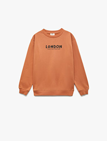 Pamuklu Uzun Kollu Bisiklet Yaka Baskılı Oversize Sweatshirt