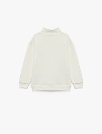 Pamuklu Dik Yaka Uzun Kollu Nakışlı Yarım Fermuarlı Sweatshirt