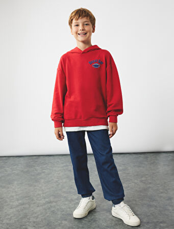 Pamuklu Uzun Kollu Baskılı Kapşonlu Sweatshirt