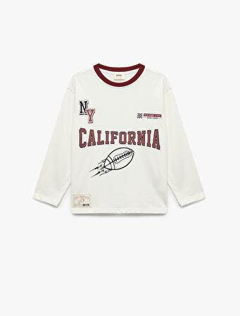 Baskılı Uzun Kollu Bisiklet Yaka Pamuklu Tişört