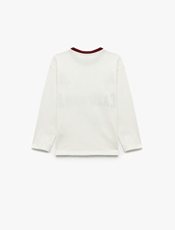 Baskılı Uzun Kollu Bisiklet Yaka Pamuklu Tişört