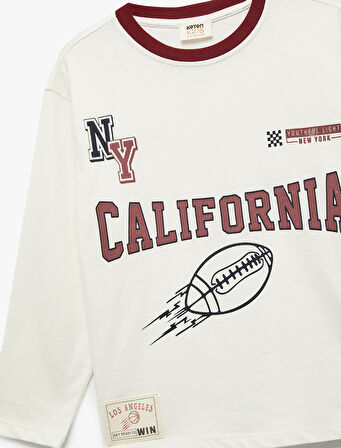 Baskılı Uzun Kollu Bisiklet Yaka Pamuklu Tişört