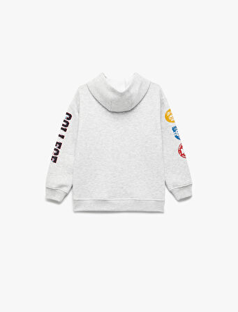 Baskılı Uzun Kollu Şardonlu Kapşonlu Sweatshirt