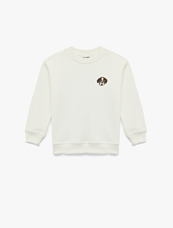 Köpek Baskılı Uzun Kollu Bisiklet Yaka Sweatshirt