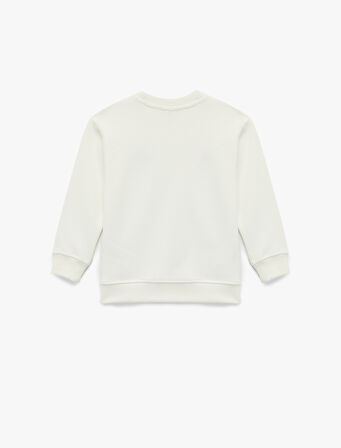 Köpek Baskılı Uzun Kollu Bisiklet Yaka Sweatshirt