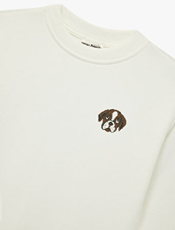 Köpek Baskılı Uzun Kollu Bisiklet Yaka Sweatshirt