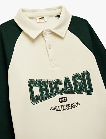 Uzun Kollu Polo Yaka Nakışlı Sweatshirt