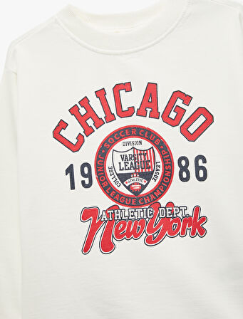 Baskılı Uzun Kollu Bisiklet Yaka Pamuklu Şardonlu Sweatshirt