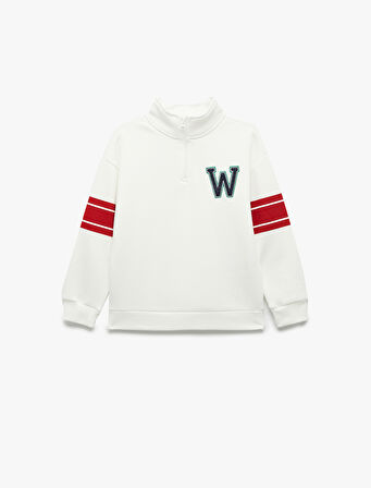Şardonlu Uzun Kollu Yarım Fermuarlı Dik Yaka Sweatshirt