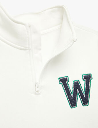 Şardonlu Uzun Kollu Yarım Fermuarlı Dik Yaka Sweatshirt