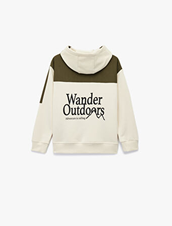 Şardonlu Uzun Kollu Kapşonlu Nakış Detaylı Sweatshirt