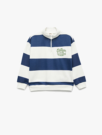 Dik Yaka Uzun Kollu Yarım Fermuarlı Oversize Sweatshirt