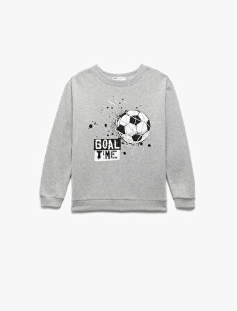 Uzun Kollu Bisiklet Yaka Baskılı Sweatshirt