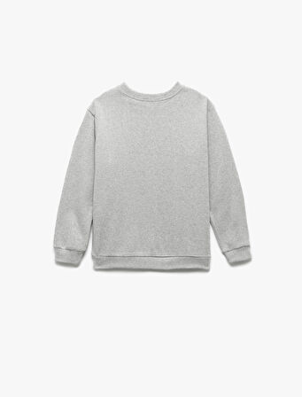 Uzun Kollu Bisiklet Yaka Baskılı Sweatshirt