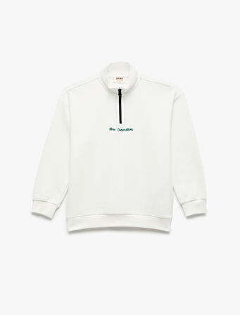 Dik Yaka Uzun Kollu Fermuarlı Sweatshirt