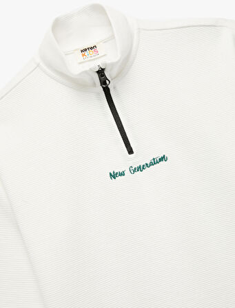 Dik Yaka Uzun Kollu Fermuarlı Sweatshirt