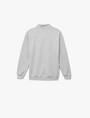 Şardonlu Uzun Kollu Basic Yarım Fermuarlı Dik Yaka Sweatshirt