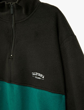 Dik Yaka Uzun Kollu Renk Bloklu Polar Sweatshirt
