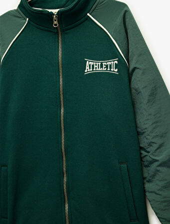 Dik Yaka Uzun Kollu Şardonlu Fermuarlı Sweatshirt