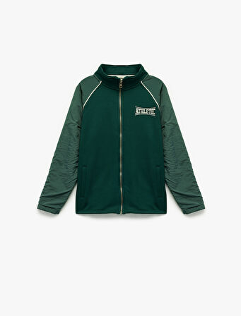 Dik Yaka Uzun Kollu Şardonlu Fermuarlı Sweatshirt