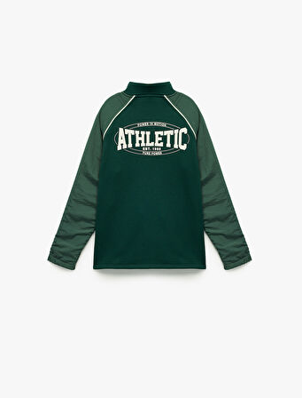 Dik Yaka Uzun Kollu Şardonlu Fermuarlı Sweatshirt