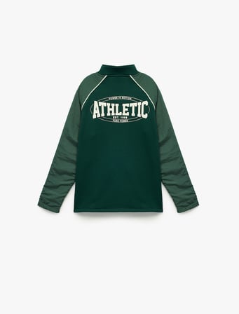 Dik Yaka Uzun Kollu Şardonlu Fermuarlı Sweatshirt