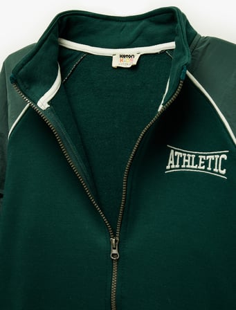 Dik Yaka Uzun Kollu Şardonlu Fermuarlı Sweatshirt