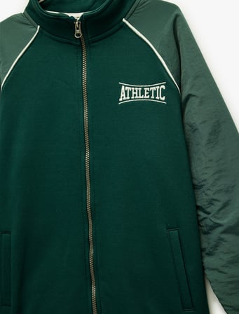 Dik Yaka Uzun Kollu Şardonlu Fermuarlı Sweatshirt