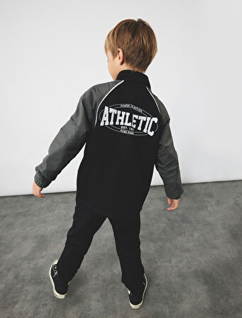 Dik Yaka Uzun Kollu Şardonlu Fermuarlı Sweatshirt