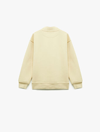 Şardonlu Uzun Kollu Çıtçıt Detaylı Dik Yaka Sweatshirt