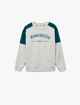 Uzun Kollu Bisiklet Yaka Baskılı Sweatshirt