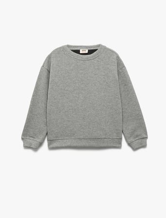 Uzun Kollu Bisiklet Yaka Şardonlu Basic Sweatshirt