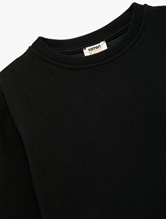 Uzun Kollu Bisiklet Yaka Şardonlu Basic Sweatshirt