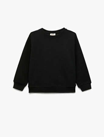 Uzun Kollu Bisiklet Yaka Şardonlu Basic Sweatshirt