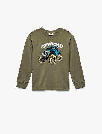 Pamuklu Uzun Kollu Bisiklet Yaka Baskılı Tişört