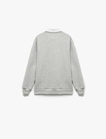 Şardonlu Uzun Kollu Düğmeli Gömlek Yaka Sweatshirt