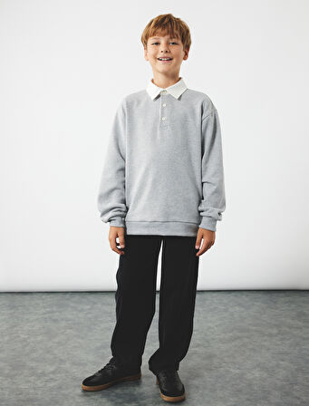 Şardonlu Uzun Kollu Düğmeli Gömlek Yaka Sweatshirt