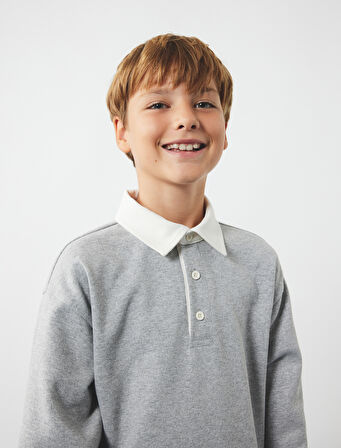 Şardonlu Uzun Kollu Düğmeli Gömlek Yaka Sweatshirt