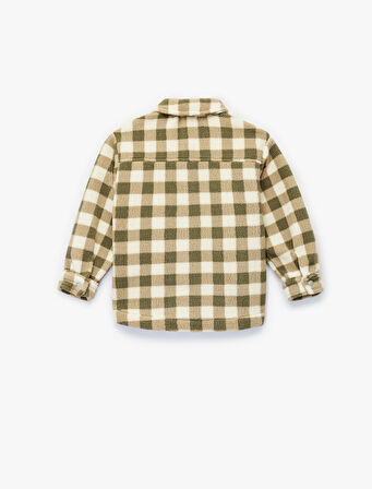 Düğmeli Uzun Kollu Ekoseli Polar Gömlek Ceket