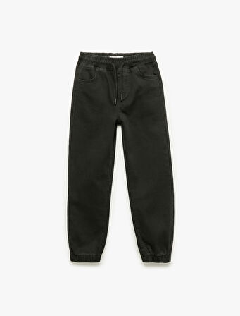 Pamuklu Beli Bağcıklı Jogger Denim Pantolon