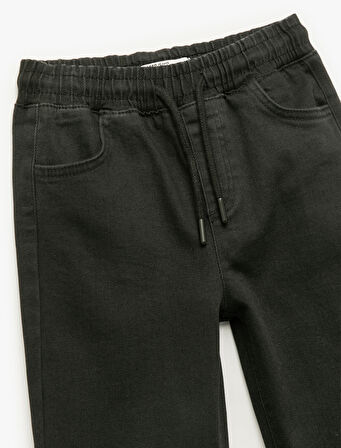 Pamuklu Beli Bağcıklı Jogger Denim Pantolon