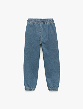 Pamuklu Beli Bağcıklı Jogger Denim Pantolon